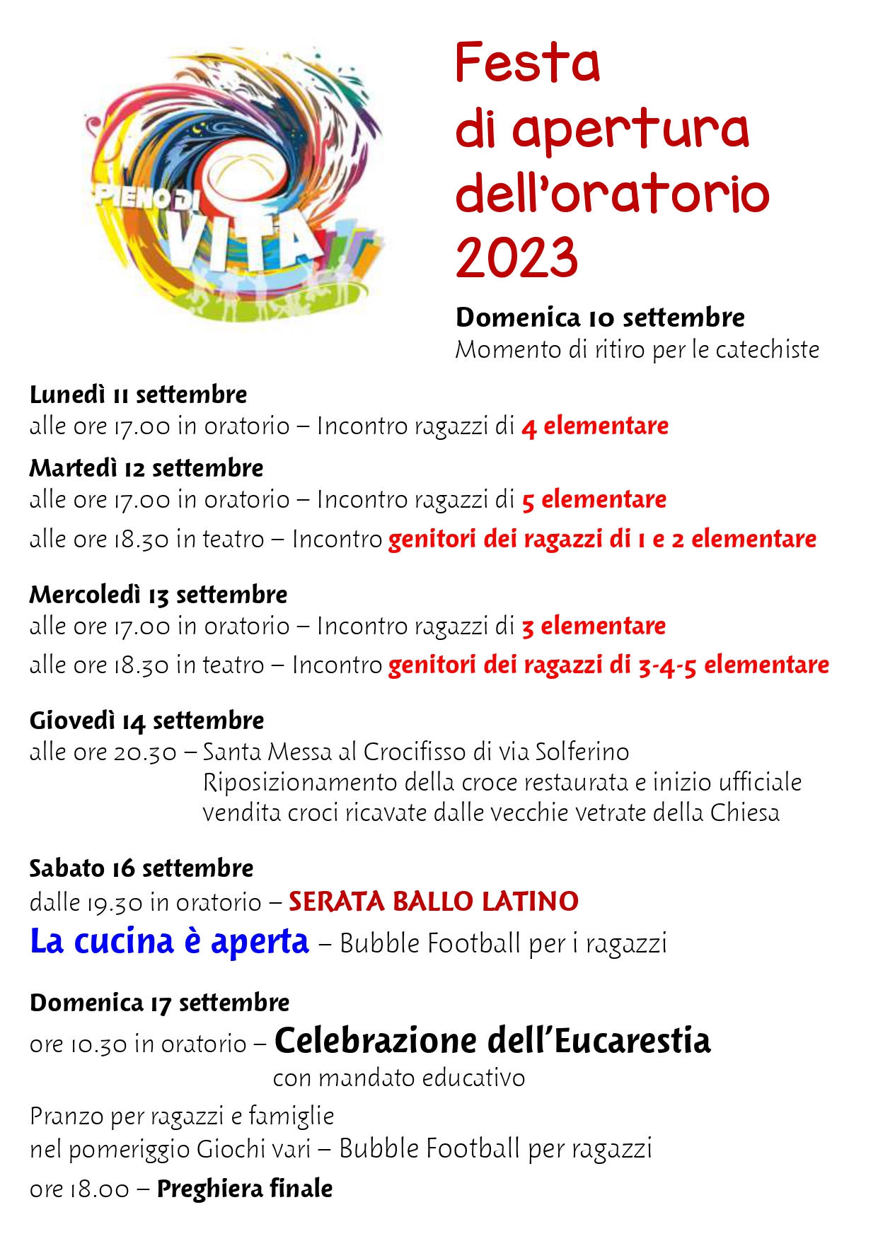 Programma Festa Apertura Oratorio 2023