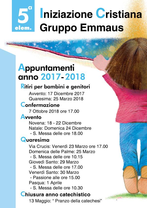 Appuntamenti 5^ elem - Gruppo Emmaus anno 2017/2018